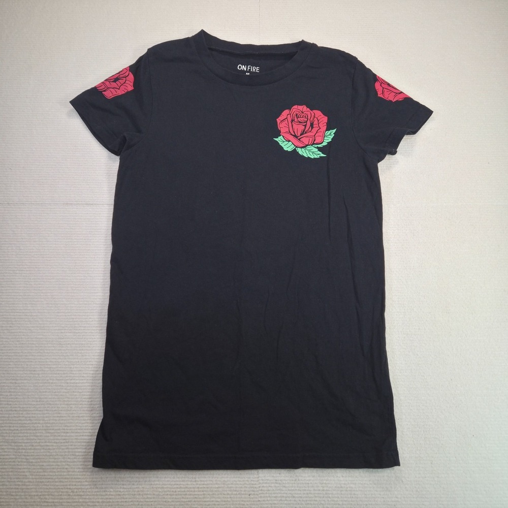On Fire Black Shirt Womens Med Rose Poem You Are Beautiful Bible Verse Religion
